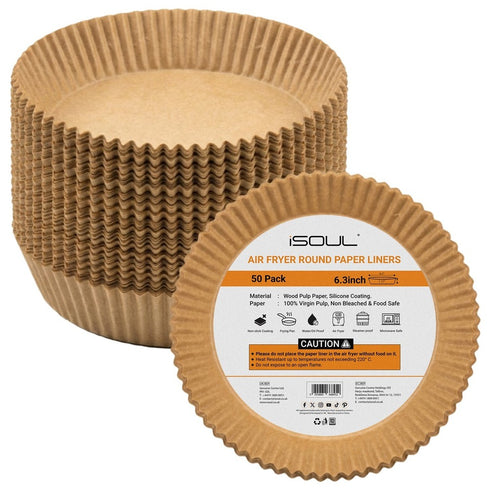 iSOUL Air Fryer Liners, 6.3 inch Round Air Fryer Disposable Paper Liners 50 Pack