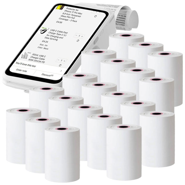 eCompostable Till rolls 57x40 thermal till rolls, 70 GSM thick Card machine Roll