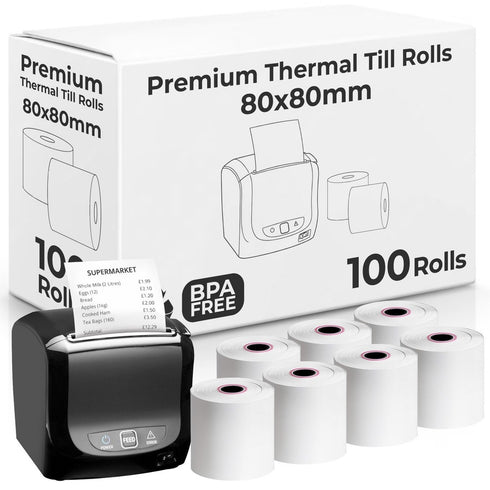 80X80mm Smudge Free Till rolls for PDQ Machines Thermal Receipt Printer Rol 100p