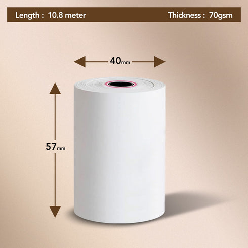eCompostable Till rolls 57x40 thermal till rolls, 70 GSM thick Card machine Roll