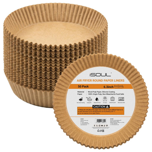 iSOUL Air Fryer Liners, 6.3 inch Round Air Fryer Disposable Paper Liners 50 Pack
