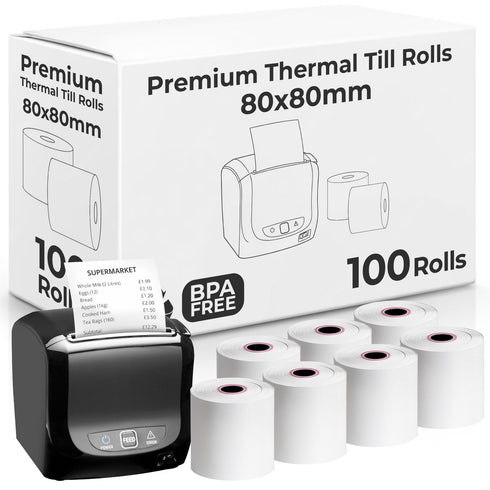 80X80mm Smudge Free Till rolls for PDQ Machines Thermal Receipt Printer Rol 100p