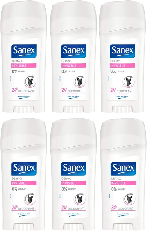 Sanex Dermo Invisible 24H Deodorant Stick 6 Pack (65ml Each)