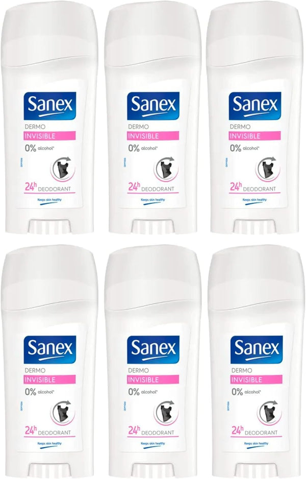 Sanex Dermo Invisible 24H Deodorant Stick 6 Pack (65ml Each)