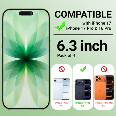 4x Screen Protector for iPhone 17 / iPhone 17 Pro 6.3 Inch Tempered Glass Film