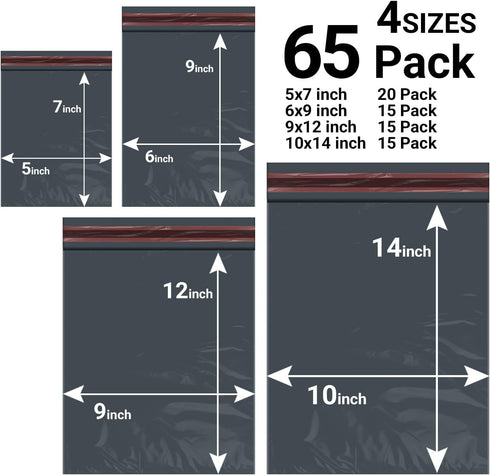 65 Mixed Parcel Bags Grey, Mailer Bags Tamper-Proof Strong Postal Packaging Bags for Shipping, Mailing & Delivery, 4 Sizes Small to Large Bags, 15 Each