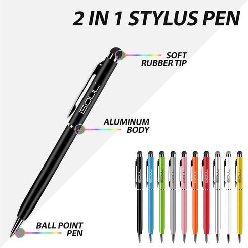 iSOUL Stylus Touch Pen, Pack of 10 for Touch Screens - Compatible With Apple iPad, iPhone, Samsung Galaxy, Oneplus, Pixel, Mobile Phones & Tablets - Rainbow