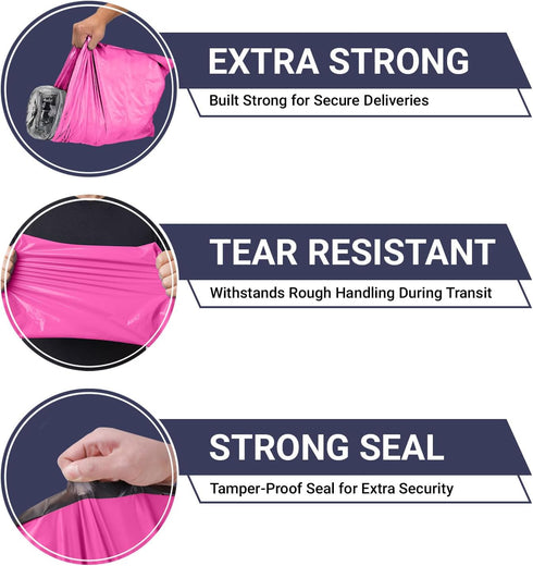 65 Mixed Parcel Bags Hot Pink, Mailer Bags Tamper-Proof Strong Postal Packaging Bags for Shipping, Mailing & Delivery, 4 Sizes Small to Large Bags, 15 Each