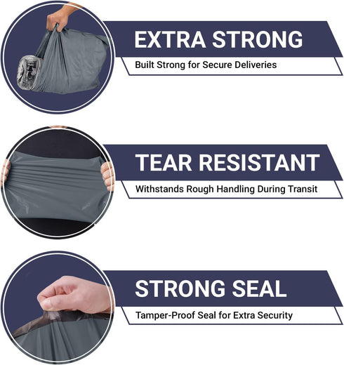 65 Mixed Parcel Bags Grey, Mailer Bags Tamper-Proof Strong Postal Packaging Bags for Shipping, Mailing & Delivery, 4 Sizes Small to Large Bags, 15 Each