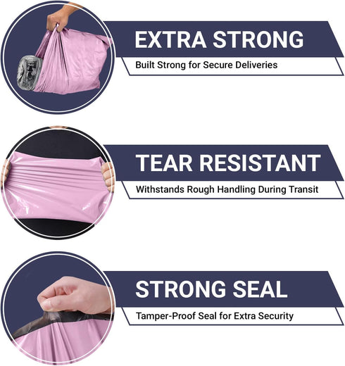 65 Mixed Parcel Bags Baby Pink, Mailer Bags Tamper-Proof Strong Postal Packaging Bags for Shipping, Mailing & Delivery, 4 Sizes Small to Large Bags, 15 Each