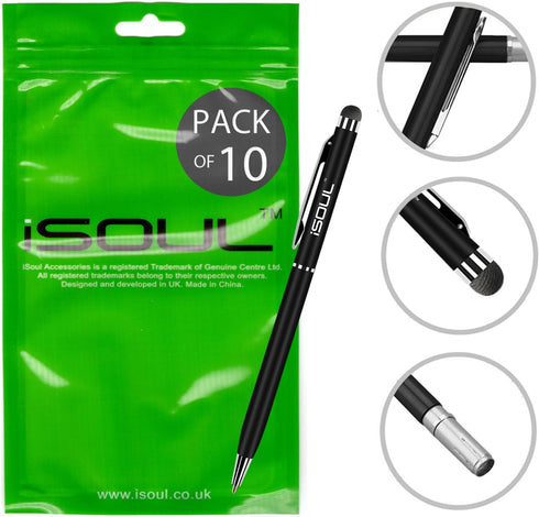 iSOUL Stylus Pen Pack of 10, Compatible with iPad, iPhone, Samsung Galaxy & More, Black