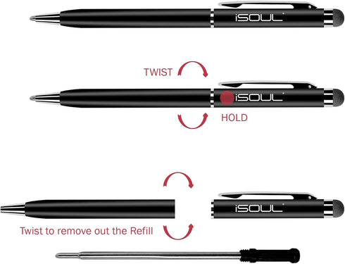 iSOUL Stylus Pen Pack of 10, Compatible with iPad, iPhone, Samsung Galaxy & More, Black