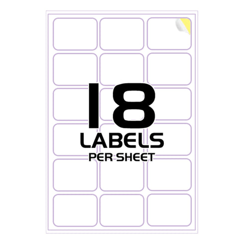 Sticky Labels for Printer - 18 Printer Labels per Sheet - 63mm x 47mm