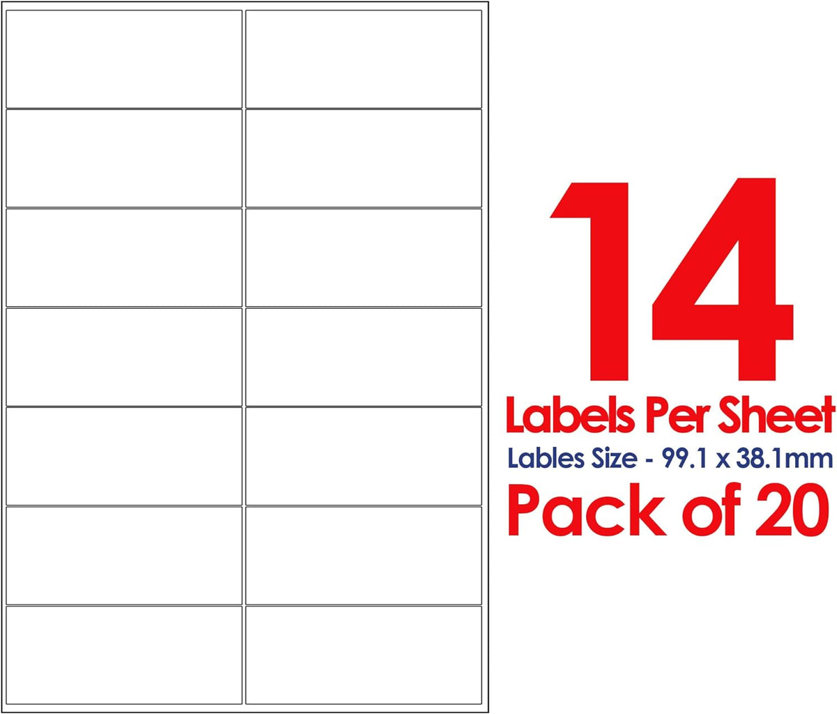 A4 Self Adhesive Address Labels, 14 Label Per Sheet, 20 Sheets, 99.1 x ...