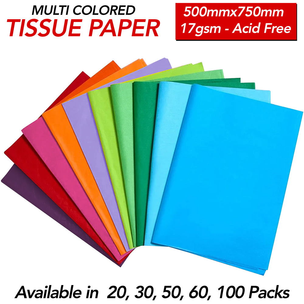 Multi Coloured Acid-Free Tissue Paper 50cm x75cm Large Gift Wrap ...